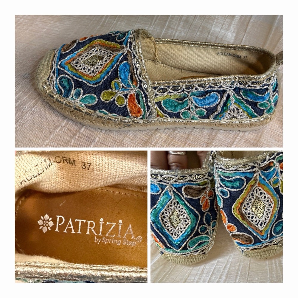 Patrizia Spring Step Agleam Espadrilles EU 37 US 6.5 7 Embroidered Sequin Boho